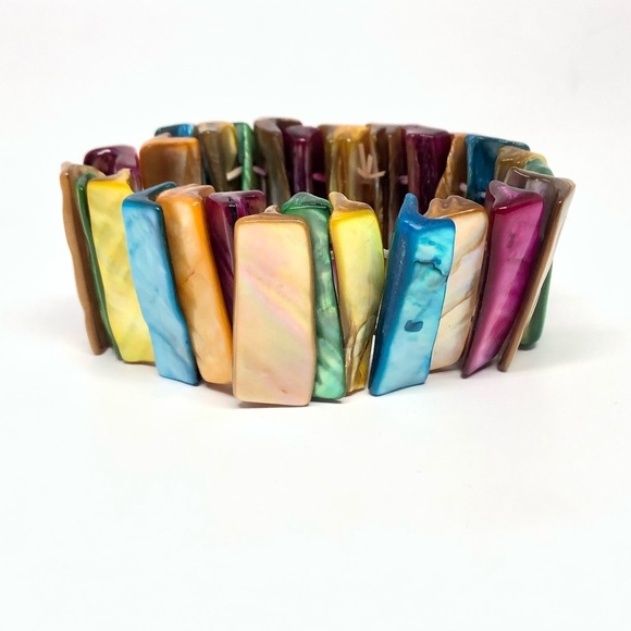 Multi Colored Stone Piece Stretch Bracelet - Picture 1 of 1